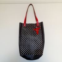 Shopper leer & koeienhuid - zwart & polkadot