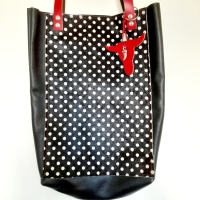 Shopper leer & koeienhuid - zwart & polkadot