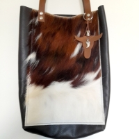 Shopper leer & koeienhuid - zwart & tricolor 1