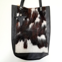 Shopper leer & koeienhuid - zwart & tricolor 2