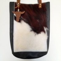 Shopper leer & koeienhuid - zwart & tricolor 4