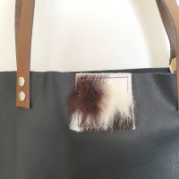 Shopper leer & koeienhuid - zwart & tricolor 4