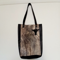 Shopper leer & koeienhuid - zwart & birdol 1