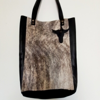 Shopper leer & koeienhuid - zwart & birdol 1