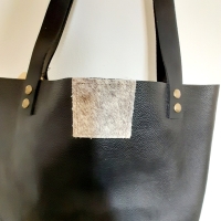 Shopper leer & koeienhuid - zwart & birdol 1
