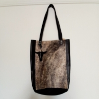 Shopper leer & koeienhuid - zwart & birdol 2