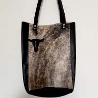 Shopper leer & koeienhuid - zwart & birdol 2