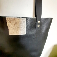Shopper leer & koeienhuid - zwart & birdol 2