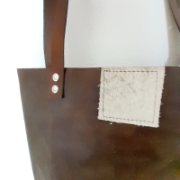 Shopper leer & koeienhuid - geruwd bruin & birdol