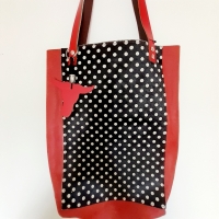 Shopper leer & koeienhuid - geruwd rood & polka dot