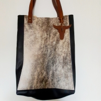 Shopper leer & koeienhuid - zwart & birdol 3