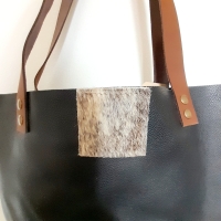 Shopper leer & koeienhuid - zwart & birdol 3
