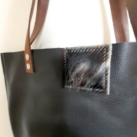 Shopper leer & koeienhuid - zwart & tricolor 6