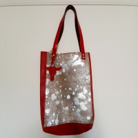 Shopper leer & koeienhuid - geruwd rood & silverstamps
