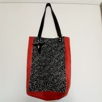Shopper leer & koeienhuid - geruwd rood & ministip