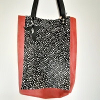 Shopper leer & koeienhuid - geruwd rood & ministip