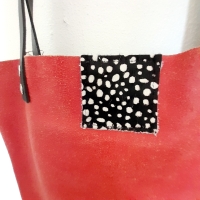 Shopper leer & koeienhuid - geruwd rood & ministip