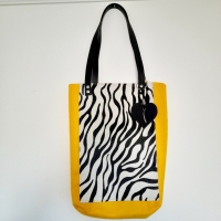 Shopper vilt & koeienhuid - geel & zebra