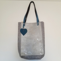 Shopper vilt & koeienhuid - lichtgrijs & silverstamps 2