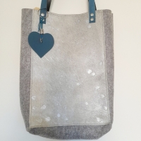 Shopper vilt & koeienhuid - lichtgrijs & silverstamps 2