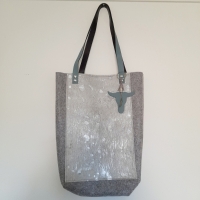 Shopper vilt & koeienhuid - lichtgrijs & silverstamps 3