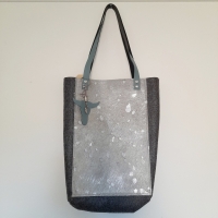 Shopper vilt & koeienhuid - donkergrijs & silverstamps