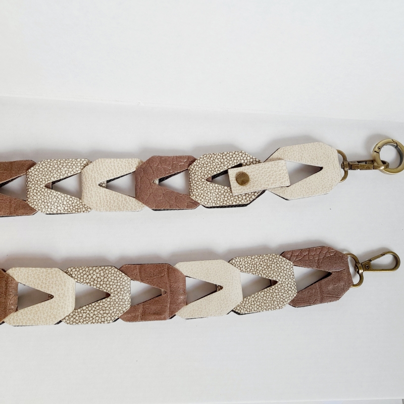 Strap voor tas of mobiel - ecru, taupe en stipjes